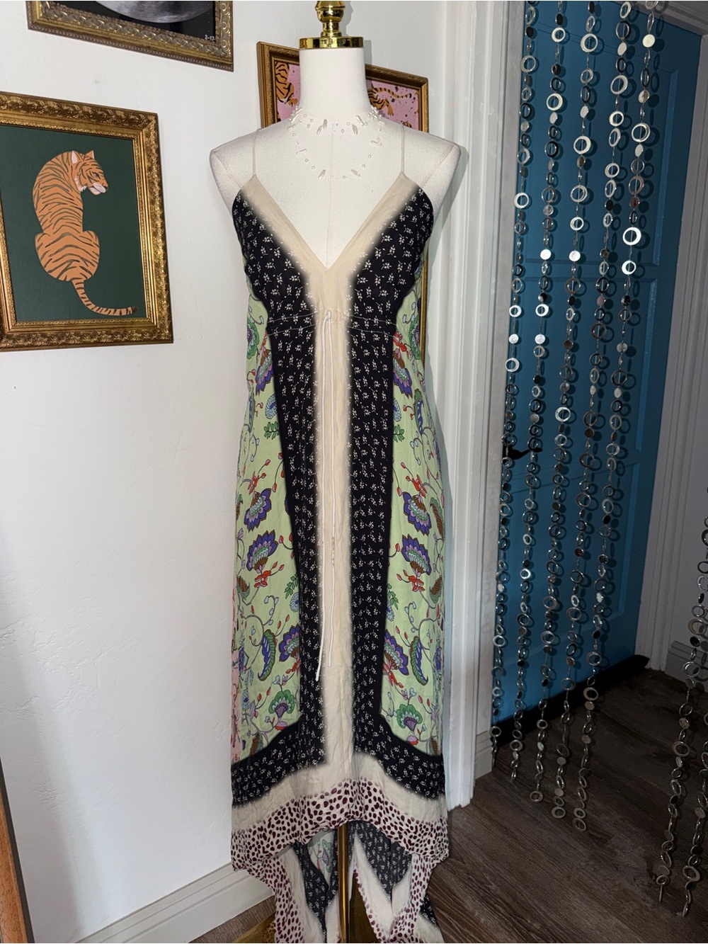 Y2K Silk Bohemian Floral Panel Maxi Slip Dress